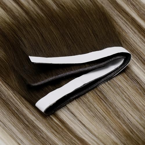 Image of LaaVoo Weft Tape Extensions Ombre Light Brown to Blonde Invisible Tape in Weft Hair Extensions Human Hair 120G Tape in Hair Extensions Balayage Brown Seamless 120G 20inch 4pcs