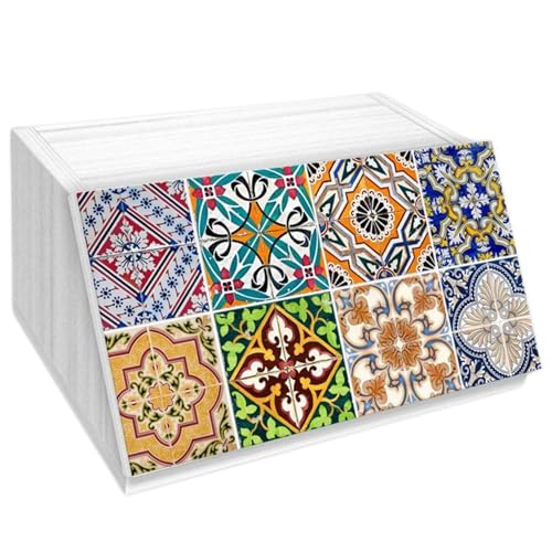 Lupia - Portapane White TILES, Artistico con Stampa, Contenitore per Cibo Secco, Apertura Frontale, Finestra Aerata, Made in Italy, Dimensioni 30x40x20 cm, Multicolore, Legno