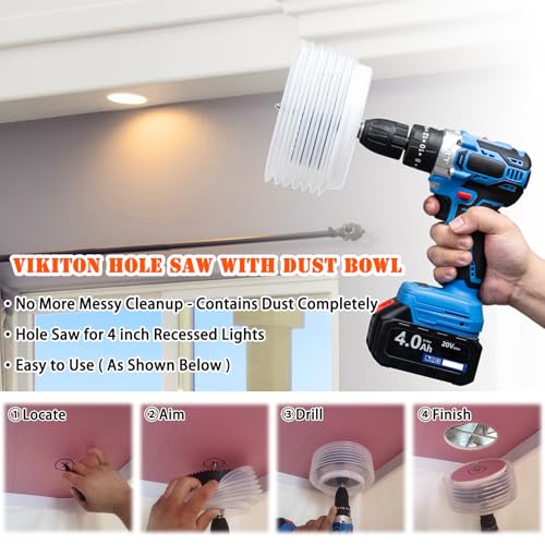 Image of 4-1 /8 Hole Saw for Recessed Lights, 4.1 Inch Hole Cutter with Dust Bowl Catcher for Led Recessed Lighting 4 Inch and Wood Metal Drywall, Bi-Metal Construction, Black