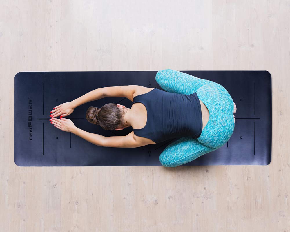 NEWPOWER - Esterilla Yoga Antideslizante Ecológica, Fabricada en PU con TPE, Larga(183cm), Ancha(61cm) y Gruesa(6mm). Colchoneta Yoga con Sist. de Línea del Cuerpo y Textura Doble Cara. Hot Yoga Mat