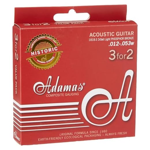 Adamas Cuerdas para Guitarra Acústica Phosphor Bronze Reedición Histórica Set 3 cuerdas Light .012