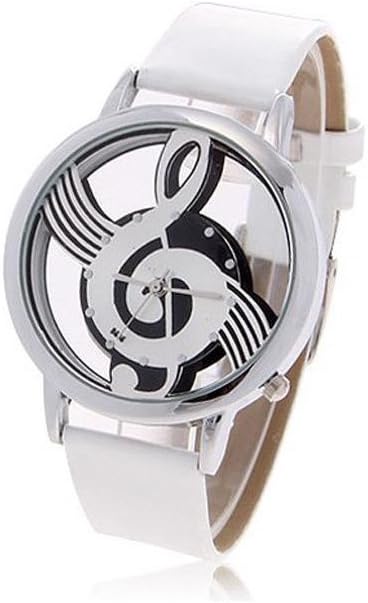 Stylish Women's Musical Note Pattern Round Dial Wrist Watch Ornament (Silver)