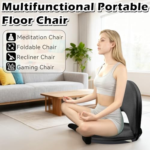 Image of Floor Chair Floor Cushion Folding Padded Gaming Chair Adjustable 5-Position Floor Seat with Back Support for Kids Adult Great for Gaming Reading Meditating (Black)