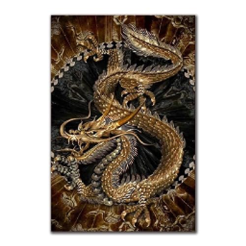 Peinture dragon chinois moderne rétro pour créer une ambiance zen et élégante dans votre salon