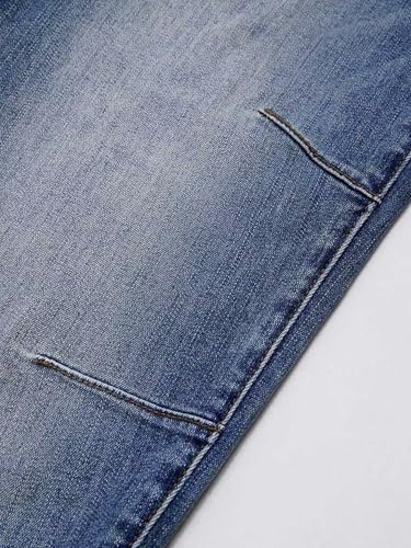 Image of Flamingals Women's Straight Leg Jeans Mid Rise Button Fly Stretchy Wash Stitch Detail 90s Casual Trendy Denim Jeans