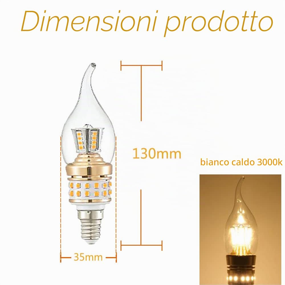 20 Pezzi Lampadine LED E14 a vite piccola 8W ZHIYUE Warm 3000K, 800lm Luce non dimmerabile Lampadario moderno di lusso Lampadina a forma di fiamma AC 240V, Lampada a mais LED Edison SES a vite piccola