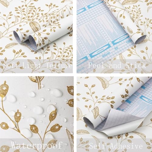 Image of Veki Luxury Floral & Botanical Geometric Wallpaper Mural - Waterproof, Moisture-Proof, Self-Adhesive PVC Wall Sticker for Home & Hotel Decoration (45cm x 300cm) (White Leaf)
