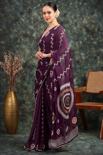 Image of MIRCHI FASHION Women Saree Chiffon Floral Printed | Breathable Festive Occasion Sari for Social Visits with Matching Blouse Piece
