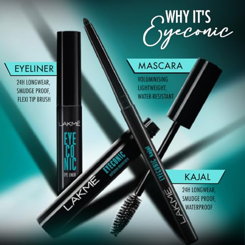 LAKMÉ Eyeconic Collection-Eye Regime Kit (Kajal Pencil, Mascara & Eye Liner), Black, Glossy Finish - Image 6