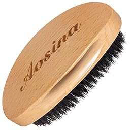 Aosina Soft 360 Wave Brush for Men, 100% Pure Boar Bristle Hair Brush for Men, Beech Wood Curved Palm Brush for Fresh Cuts, Beginners, Short Hair Waves & Beard Grooming