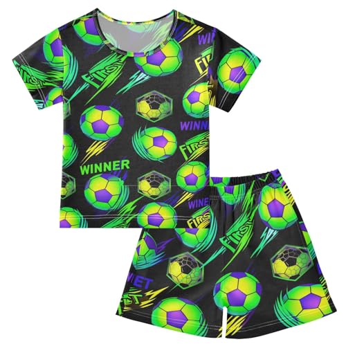 Soccer Ball Dark Pajama Set Short Sleeve PJ Set Cotton Summer Pajamas Sleepwear Soft 5Y