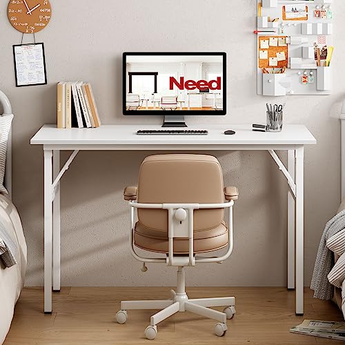 Image of Need Office Computer Desk 39.3 Inch Sturdy Folding Laptop Table White | White Frame Writing Gaming Work Table /Foldable Home Office Desk /Sewing Table, No Assembly Required