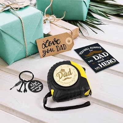 Father's Day Gifts Set: 25FT No One Measures Up to You Tape Measure & If Dad Can't fix it,no one can Keychain for Dad Birthday Christmas Gag Gift from Daughter, Son, Wife with Socks