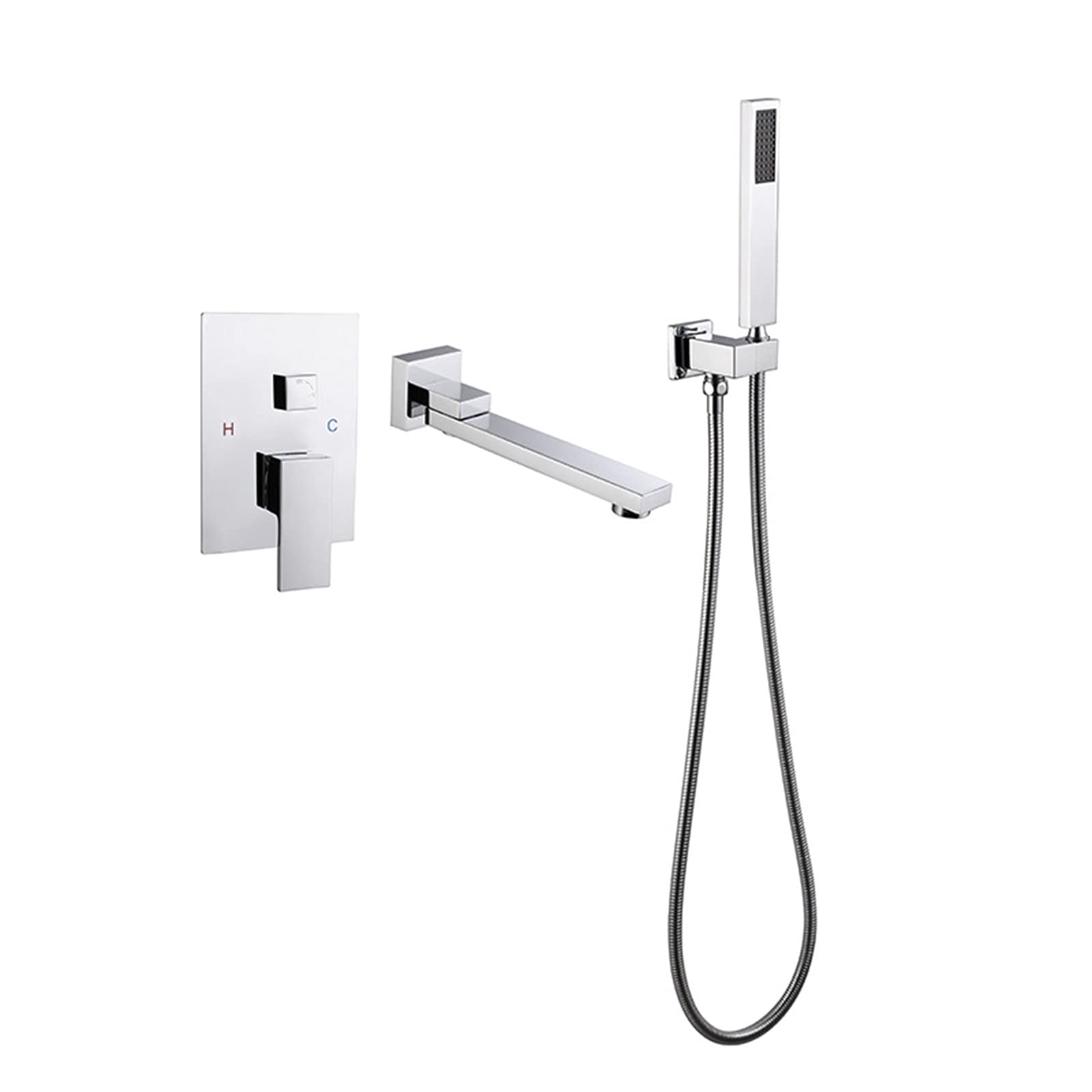Robinet de baignoire mural haut de gamme en chrome avec système de douche à poignée unique
