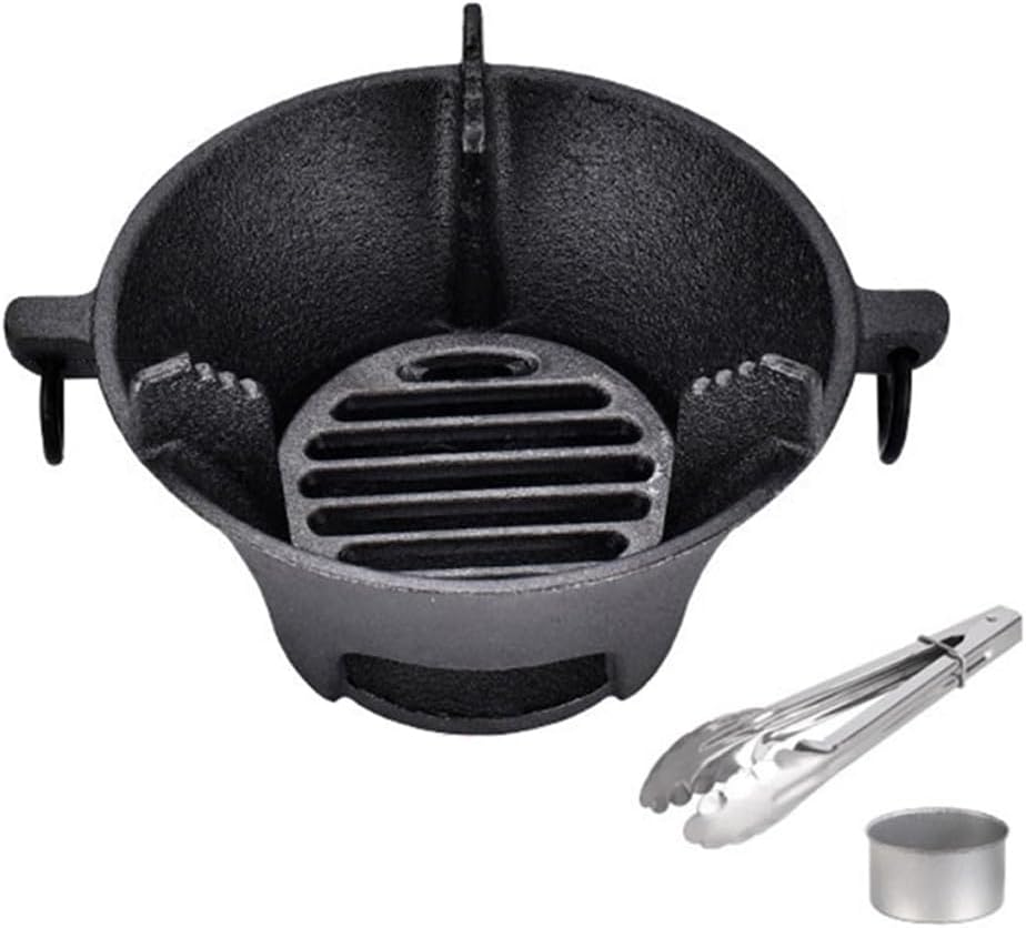 Cast Iron Charcoal Stove for Korean Cooktop and Japanese Barbecue Grill, 25.5 cm x 25.5 cm x 11.5 cm, Black