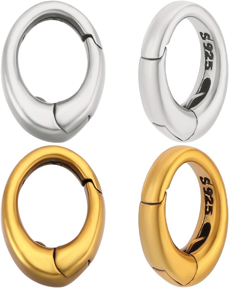 Beebeecraft 1 Box 2Pcs 2 Colors Spring Gate Rings 925 Sterling Silver O Ring Clasp Carbine Snap Hook Clip Lock Clasps Key Chain Connector for Jewelry Finding Necklace Bracelet Making
