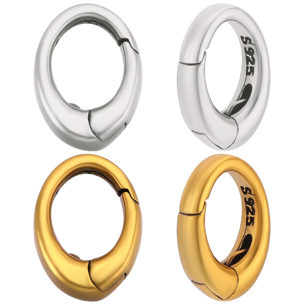 Cierres De Resorte De Plata De Ley 925 Para Joyería: 2 Anillos Ovalados + Paño De Pulido (12x10 Mm)