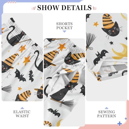 Halloween Cute Black Cat Boys Pants for Kids Jogger Pants with Pockets S4