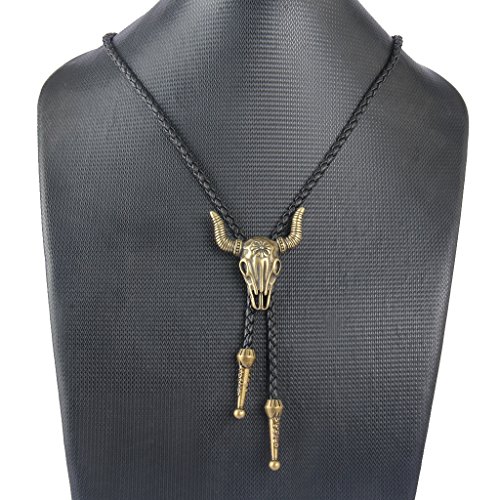 Image of Jeilwiy Bolo Tie for Men Western Cowboy Tie Necklace Gold Bolo Tie Leather Necktie Halloween Tie Accessories for Women