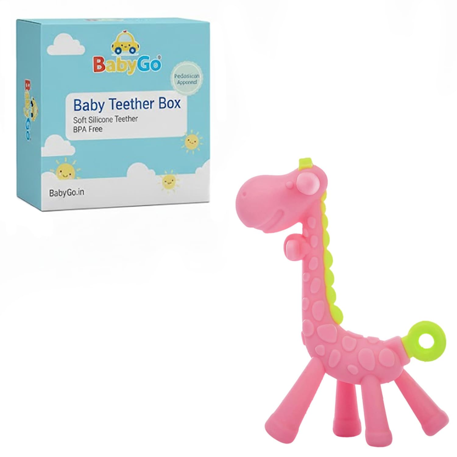 BabyGo Baby Silicone teether Giraffe Teething Toys Hand Chewing Soother Toddler for Baby (Pink)-picture-24
