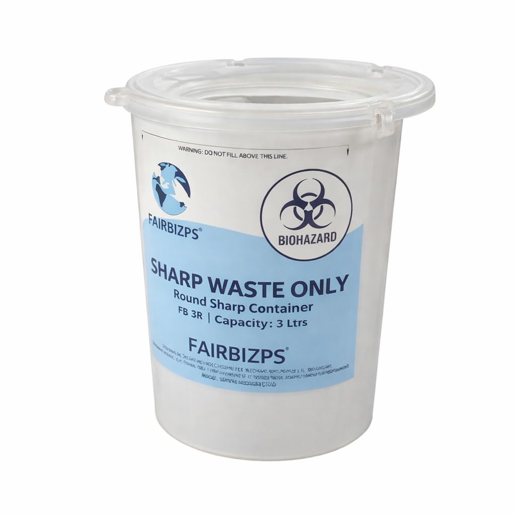 FAIRBIZPS 3L Round Sharps Container - Secure Disposal for Needles, Syringes, and Medical Waste - Durable Design for Hospitals, Clinics & Nursing Home Pac of 1-image-22