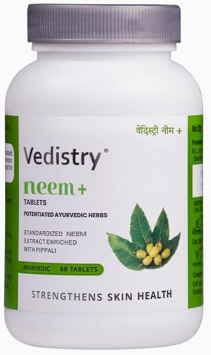 Vedistry Neem+ 60 Tablets | Promotes Skin Health | Natural Blood Purifier | Control Acne & dark spot (Pack of 1)