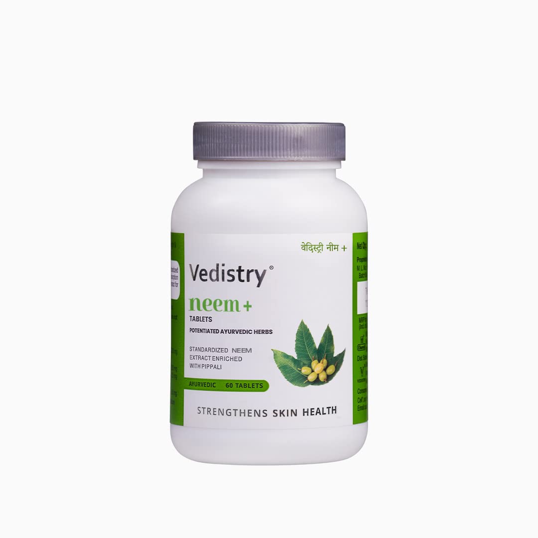 Vedistry Neem+ 60 Tablets | Promotes Skin Health | Natural Blood Purifier | Control Acne & dark spot (Pack of 1)