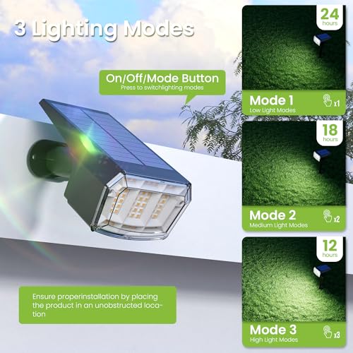 Solar Spot Lights Outdoor Garden, 63 LED Solar Powered SpotLights, 3 Modes, IP65 Waterproof Garden UpLighters for Yard Pathway Patio Driveway (2 Pack,Cold White) - Image 3