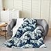 Erosebridal The Great Wave Fleece Blanket Twin All Season Soft Japanese Kanagawa Abstract Lines Art Flannel Blanket Sofa Bed Couch Decor Hand Painted Ocean Wave Throw Blanket Warm for Kids Boys Girls