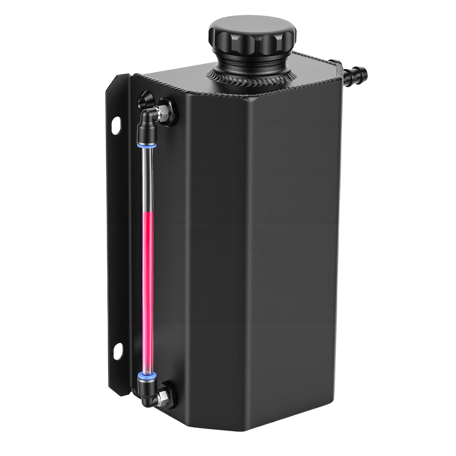 WODHMIEY 1L/2L Coolant Reservoir Tank Universal Radiator Coolant Overflow Expansion Tank Polished Aluminum Engine Coolant Recovery Kit with Magnetic Drain Plug and Level Hose for Car (Black 2L)