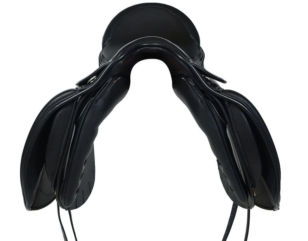A&M Reitsport Dressur Sattel 1146 aus Leder, wechselbares Kopfeisen, Polyflex Baum, Schwarz, Größe:17.5 Zoll