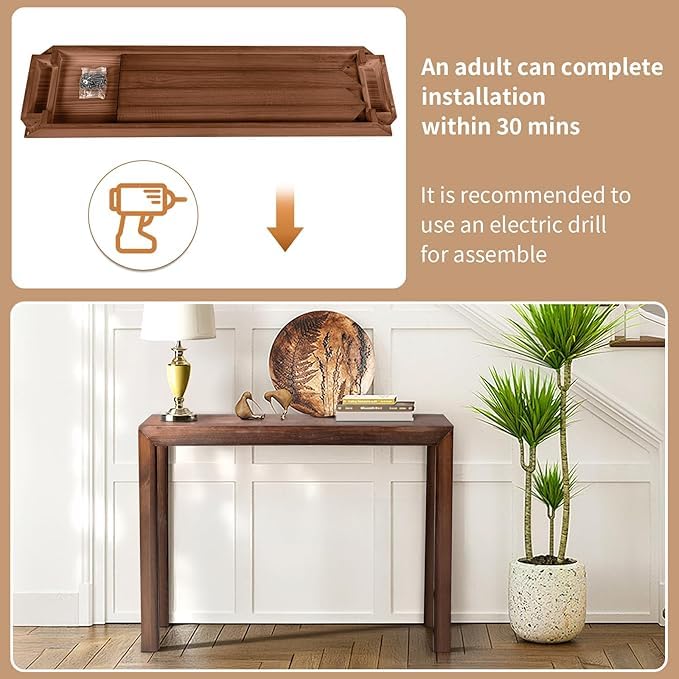 Image of Wooden Console Table Modern Solid Wood Entryway Table for Living Room, Hallway, or Office Slim Design | Dark Brown | 116.8 x 30 x 80.9 cm