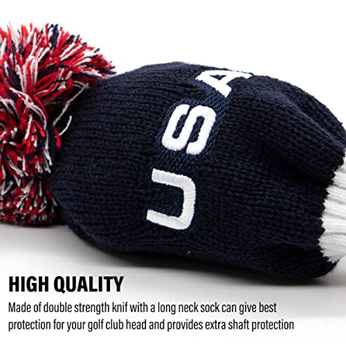 Golf Club Covers 3Pcs Knitted Golf Head Cover 3 Wood Headcover Pom Pom Golf Driver(460Cc) Fairway Wood Head Cover Golf Headcovers For Scotty Cameron Odyssey Taylormadetitleist Callaway Ping #TOP7