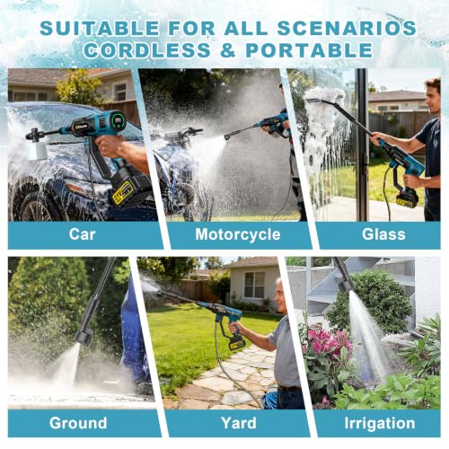 Image of Cordless Portable Washer, Brushless Motor, 4 Speed Modes, 6-in-1 Swivel Nozzle, 2 x 4.0 Ah Batteries, 5 m Hose, Lightweight Handheld Car Washer for Home, Garden