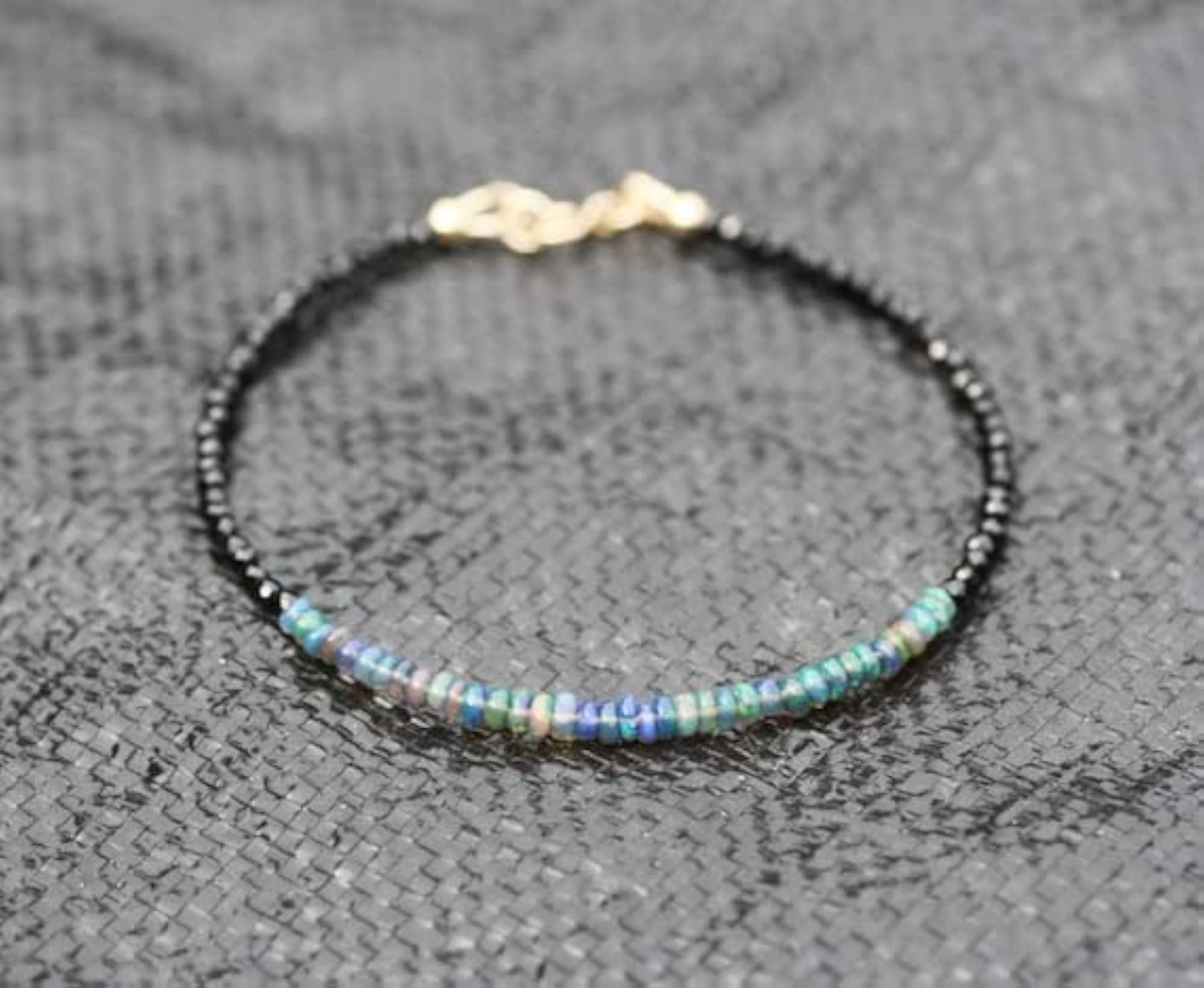 Black Spinel & Ethiopian Opal 2-3mm Bracelet, Unisex