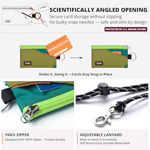 Image of RFID Blocking Travel Wallet with Adjustable Lanyard, Small Nylon Zipper Pouch and Badge Holder for ID, Credit Cards, Cash, Keys, Commuters (OliveGreen+Turquoise)