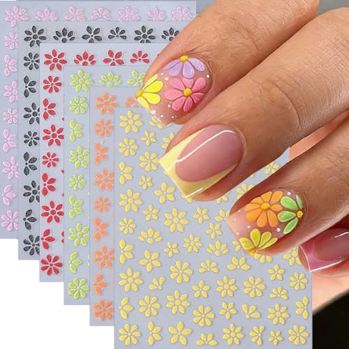 6Pcs Flower Nail Stickers Spring Nail Art Stickers Little Floral