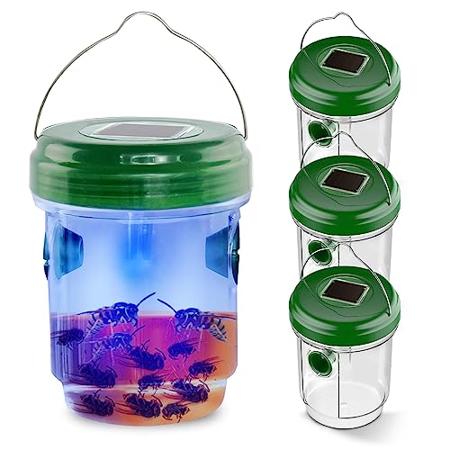 Wasp Traps Outdoor Hanging, Solar Bee Trap 4 Packs, 2026 Upgrade Wasp Deterrent Killer, Carpenter bee Catcher for Outside, Flying Insect Traps Reusable Yellow Jacket Hornet Catchers with LED Light by G-Jyuncyou - Used condition - US$25.64