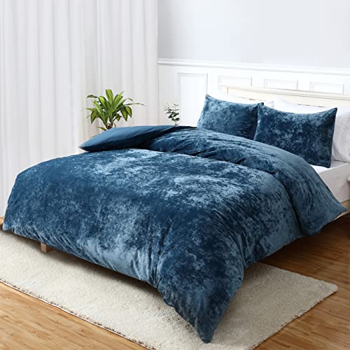Caromio Velvet Bedding Set King Size - Luxury Flannel Duvet Cover Set With Button Closure, Color-Changing Comforter Cover For Home Decor, Greenish Blue #TOP6