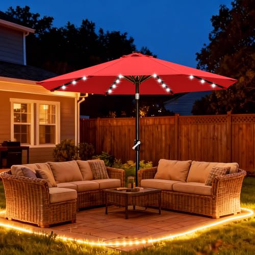 Image of ABCCANOPY Durable Solar Led Patio Umbrellas with 32LED Lights 11FT（Red）