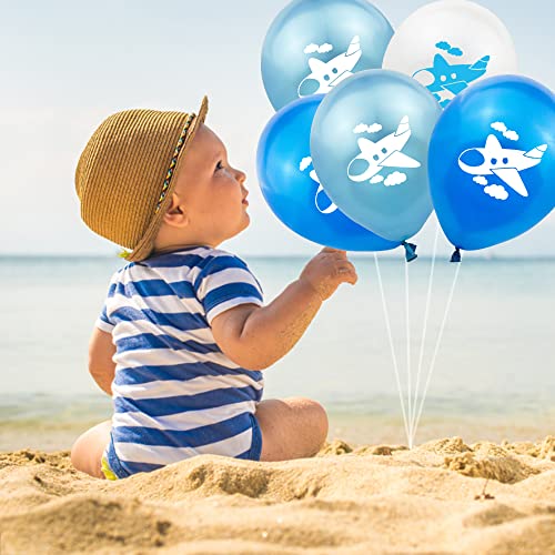36 Pcs Airplane Birthday Balloons Hadeeong How Time Flies Theme Birthday Balloon Airplane Birthday Party Decorations For Boys Girls Kids Baby Shower Blue/White/Cyan #TOP4