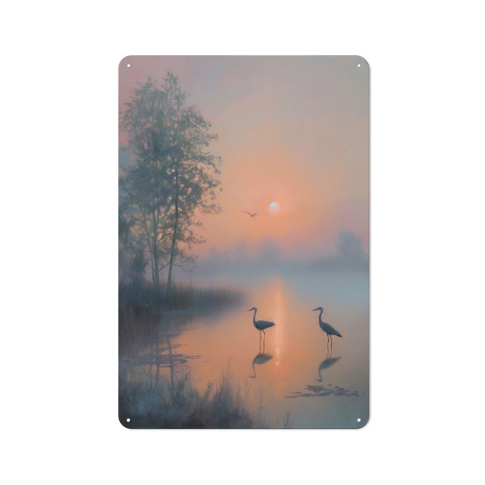 Junmoney Style-3 Foggy Morning Herons Tin Sign 30X20cm For Hallway Wall, Retro Wall Decor, Suited To New Home Decorators
