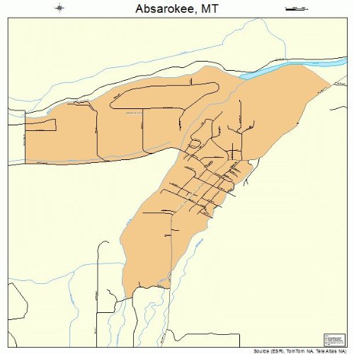 Large Street & Road Map of Absarokee, Montana MT Printed poster size