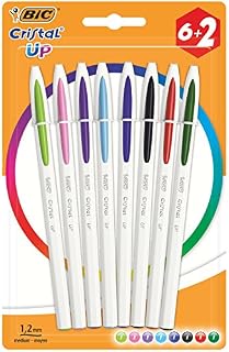 BIC Cristal Up Ballpoint Pens - Assorted Colours, Pack of 6+2