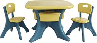 Juego de mesa y silla para niños, mesa y silla de estudio para niños de plástico multifuncional, con caja de almacenamiento + cubrepies antideslizante, para leer, comer y jugar, con carga estable