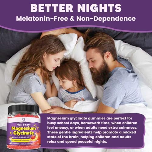 Image of Magnesium Glycinate Gummies for Kids & Adults - 400 /200mg Magnesium Supplement with L-Theanine, Chamomile, D3 & K2, Kids Sleep Gummies Melatonin Free, for Zzz & Relax, Cognition - Sugar Free, 60 Ct