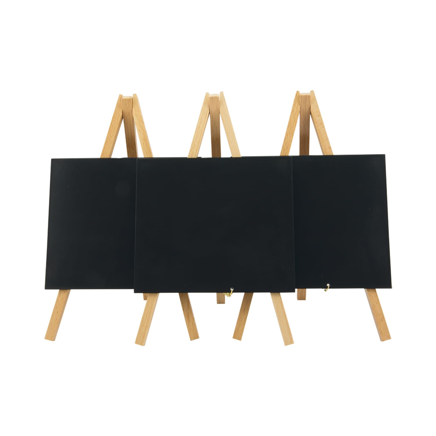 SECURIT - Lot de 3 Tableaux de Table + Chevalets + Marqueur à Craie - Ardoises Porte-Menu - Base en Bois Laqué - Pour Café, Bar, Restaurant, Boutique - 24,4 x 15 x 13,5 cm - Coloris Naturel/Noir