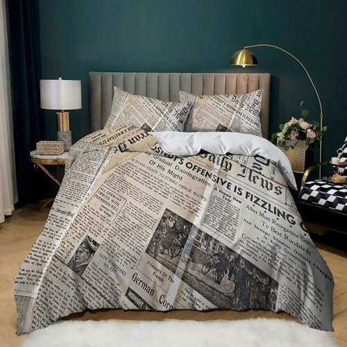 Housse couette imprimée journal en microfibre respirante avec ses 2 taies d'oreiller - 2