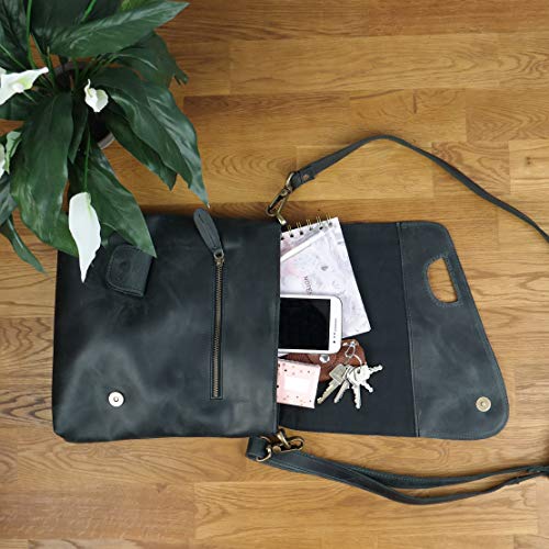 LECONI Umhängetasche Damen-Tasche Crossbag Rinds-Leder Natur Schultertasche Vintage-Look Ledertasche Frauen + Herren Handtasche aus Echt-Leder 29x29x6cm LE3027 – Bild 6