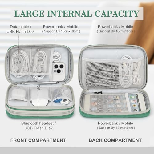 Image of FYY Electronic Organizer, Large Travel Cable Organizer Bag Pouch Electronic Accessories Carry Case Portable Waterproof Double Layers All-in-One Storage Bag for Cable, Cord, Charger, Pattern Green